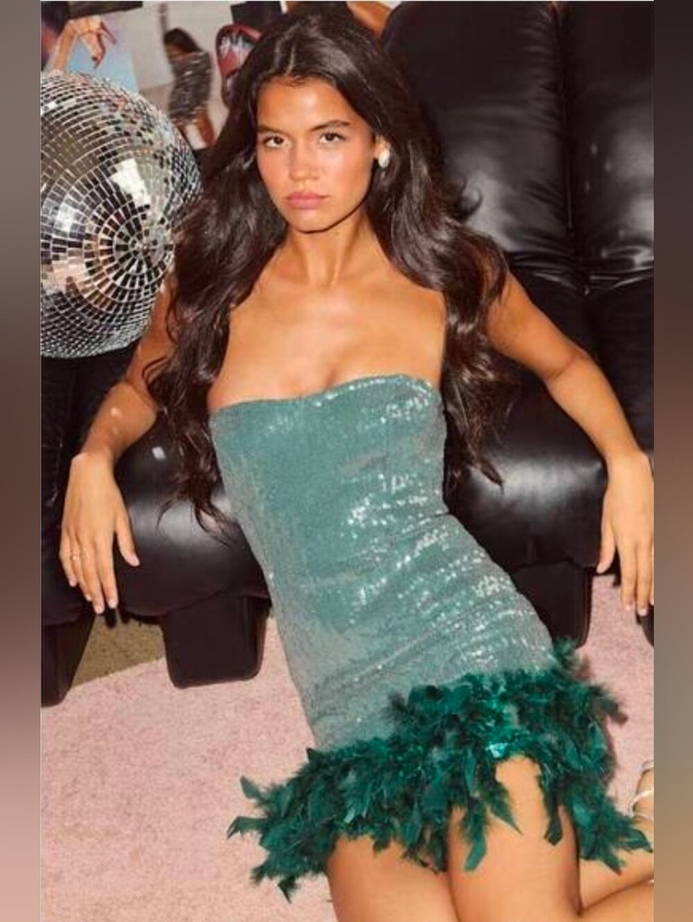 Lulu's Emerald Sequin Feather Mini Skirt